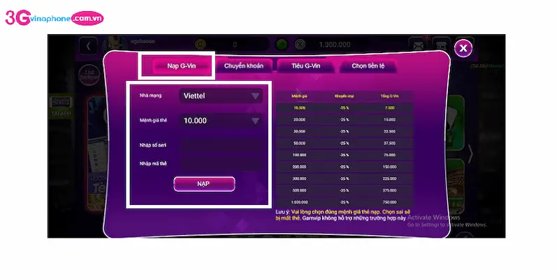 Các phương thức nạp tiền GAMVIP phổ biến