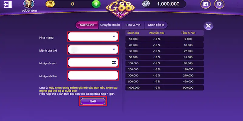 Hướng dẫn chi tiết quy trình nạp tiền GAMVIP